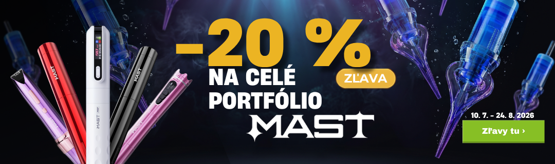 Zľava 20% na cel&uacute; značku tetovac&iacute;ch strojčekov a cartridgeov Mast